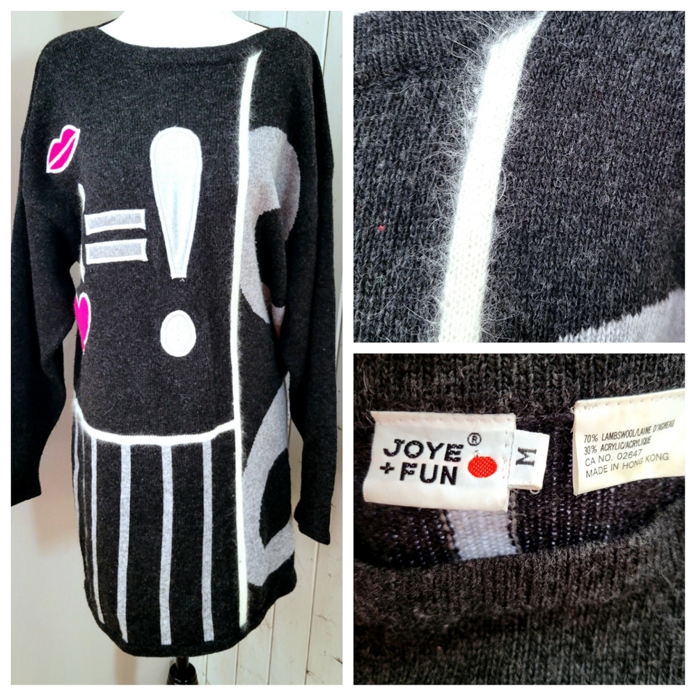 90'S OVERSIZED GRAPHIC LIGHT SWEATER pink grey medium